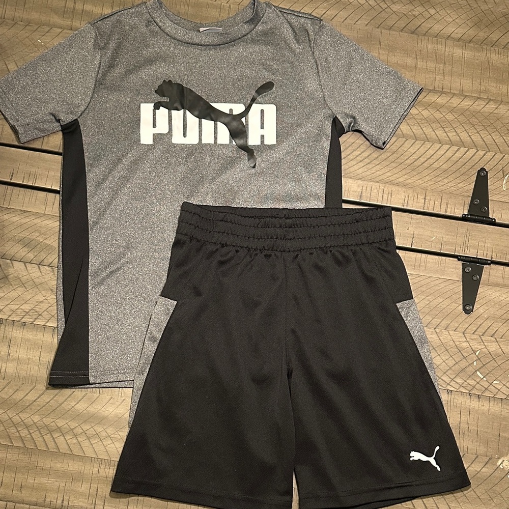Puma Boys Gray and Black Athletic Matching Performance  Set